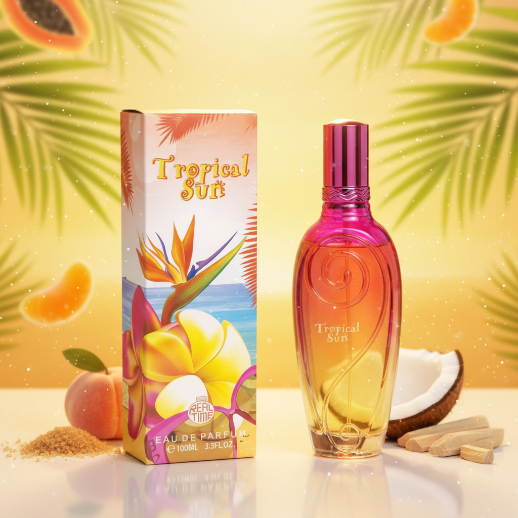 100 ml Eau de Parfum "TROPICAL SUN" Ovocná Pižmová Vôňa pre Ženy, s 3 % obsahom esenciálnych olejov 7 