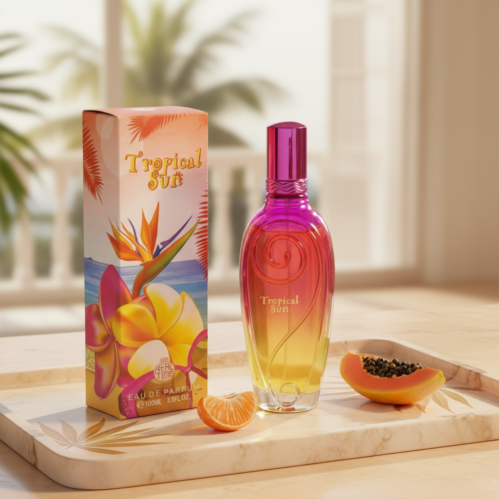 100 ml Eau de Parfum "TROPICAL SUN" Ovocná Pižmová Vôňa pre Ženy, s 3 % obsahom esenciálnych olejov