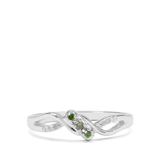 Strieborný Prsteň s so Zeleným Diamantom a Bielym Diamantom