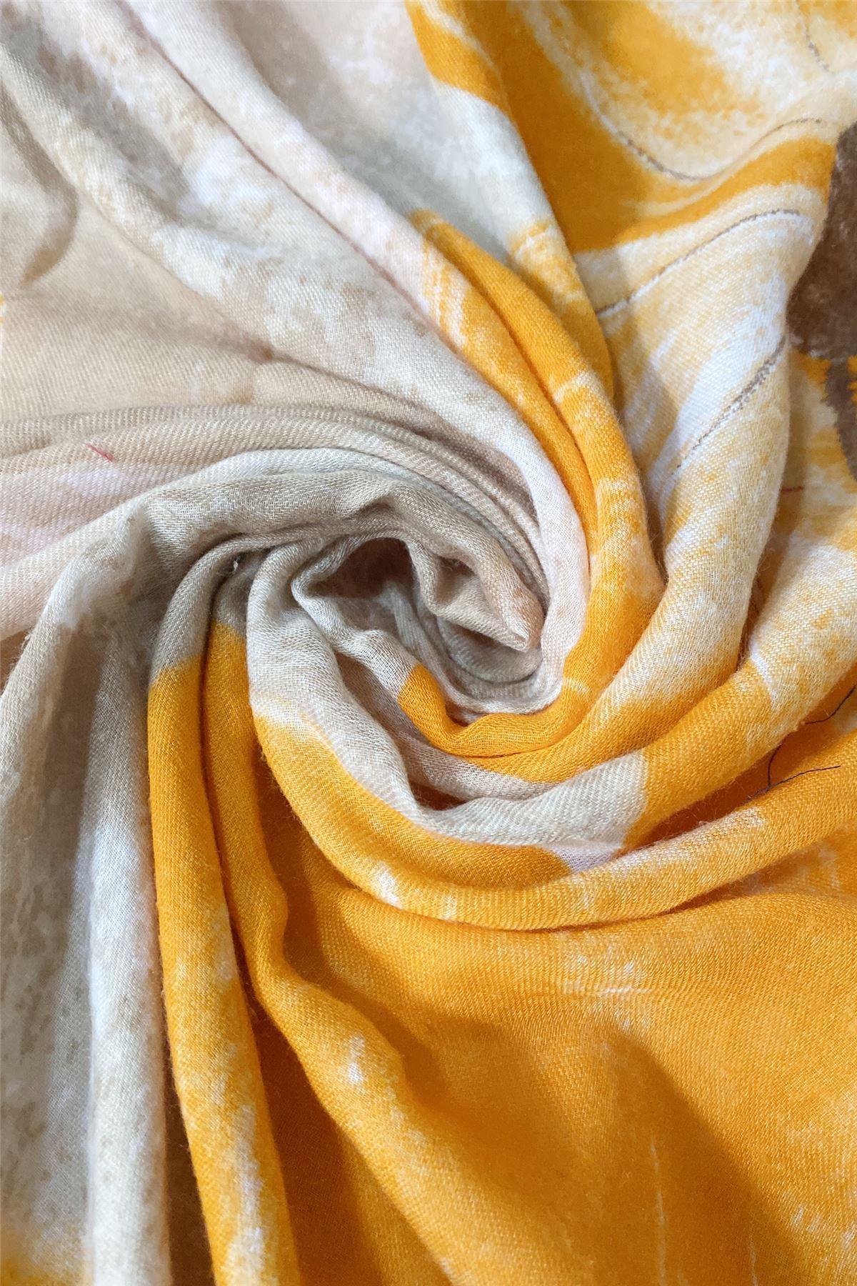 Bavlnený Šál-šatka, 85 cm x 180 cm, Veľký kvetinový vzor, Oranžová - KlenotTV.sk
