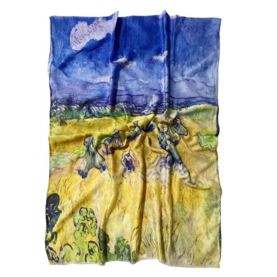 Bavlnený Šál-šatka, 70 cm x 180 cm, Van Gogh - Kôpky sena - KlenotTV.sk