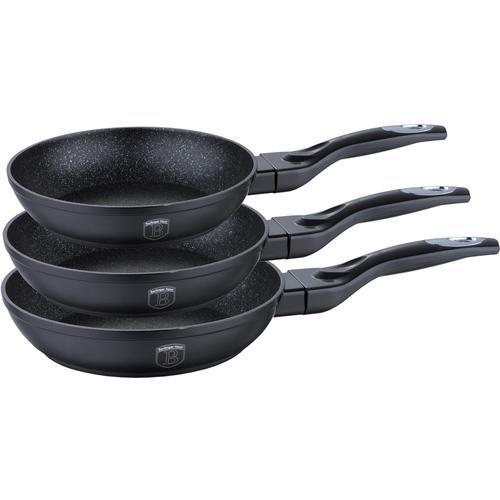 Berlinger Haus Changing Flameguard Sada 3 ks Panvíc s Mramorovým Povlakom, Čierna