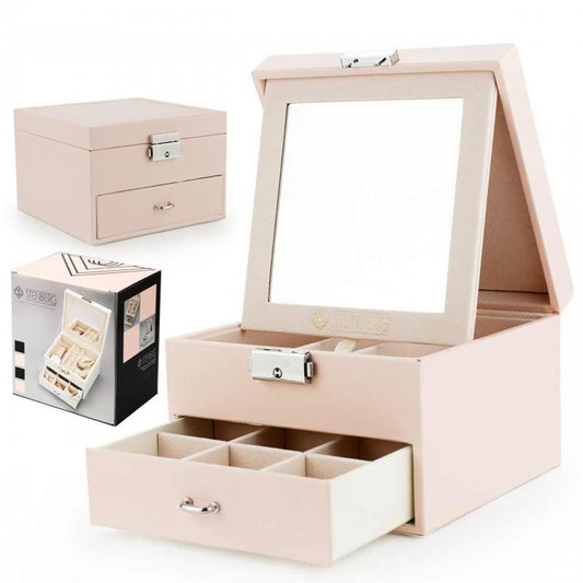 Elegantná Šperkovnica a Organizér so Zrkadlom, Ružová