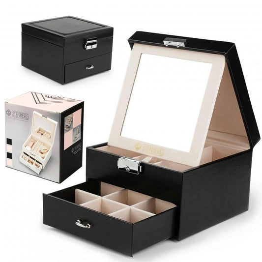 Elegantná Šperkovnica a Organizér so Zrkadlom, Čierna