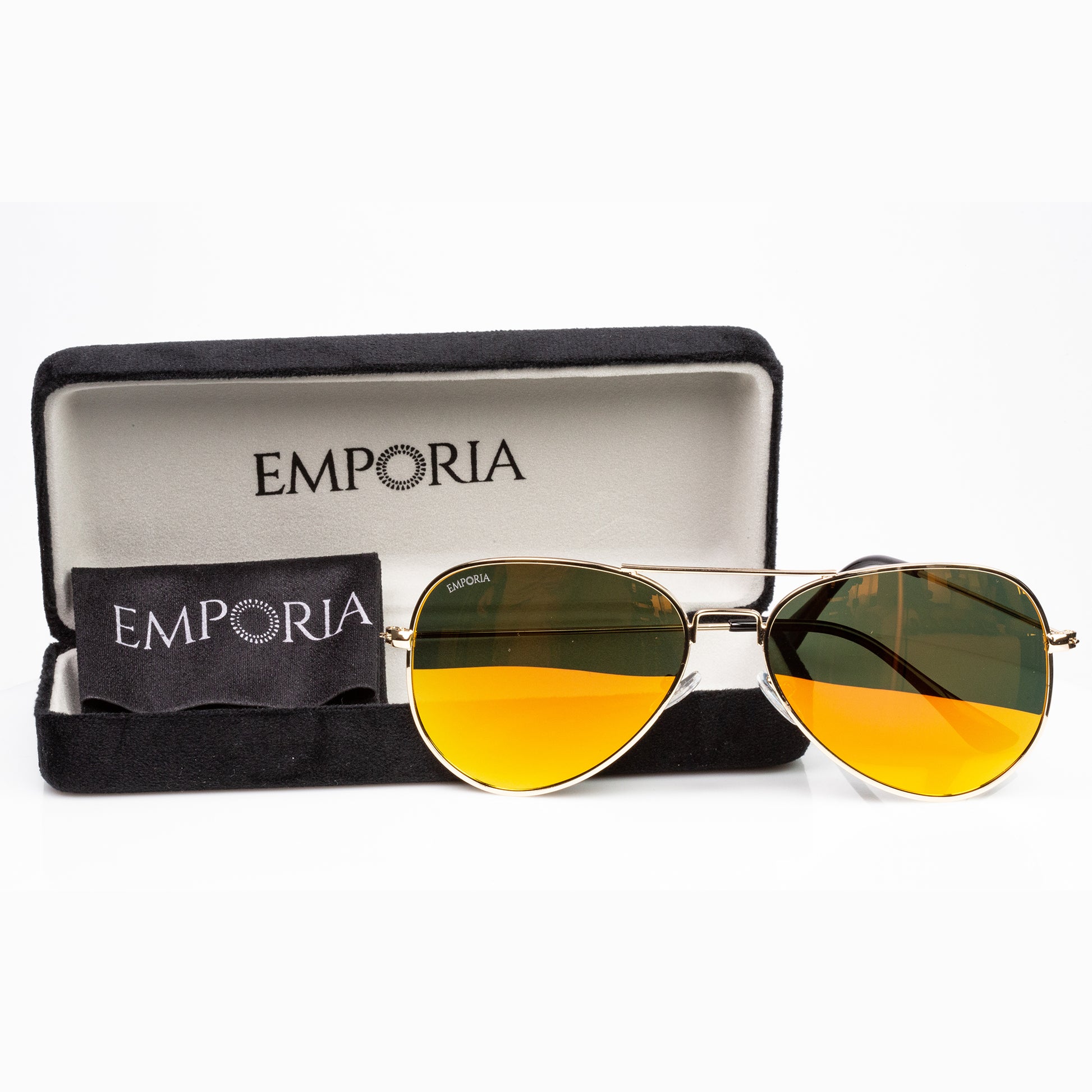 Emporia Italy - séria Aviator "SLNEČNÉ LÚČE", polarizované slnečné okuliare s pevným puzdrom a čistiacou handričkou, oranžové šošovky, obrúčky zlatej farby 6 