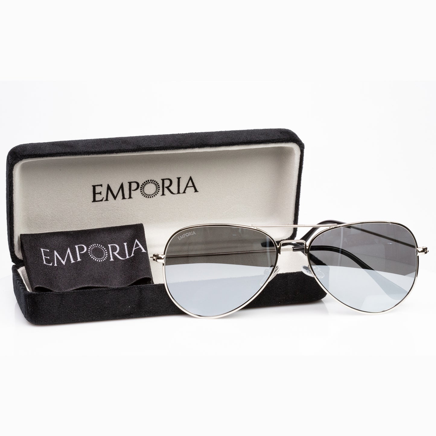 Emporia Italy - séria Aviator "KRYŠTÁL", polarizované slnečné okuliare s UV filtrem, s pevným puzdrom a čistiacou handričkou, chrómovo-strieborné šošovky, obrúčky striebornej farby