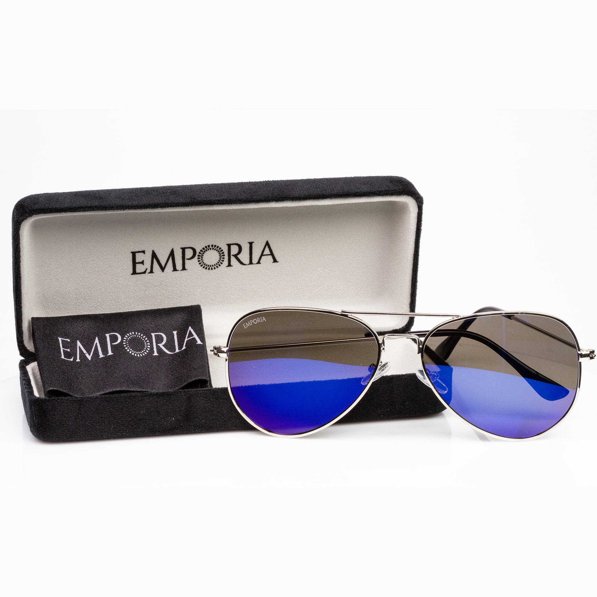 Emporia Italy - séria Aviator "LAGÚNA", polarizované slnečné okuliare s pevným puzdrom a čistiacou handričkou, modrofialové šošovky, obrúčky striebornej farby 6 