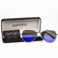 Emporia Italy - séria Aviator "LAGÚNA", polarizované slnečné okuliare s pevným puzdrom a čistiacou handričkou, modrofialové šošovky, obrúčky striebornej farby