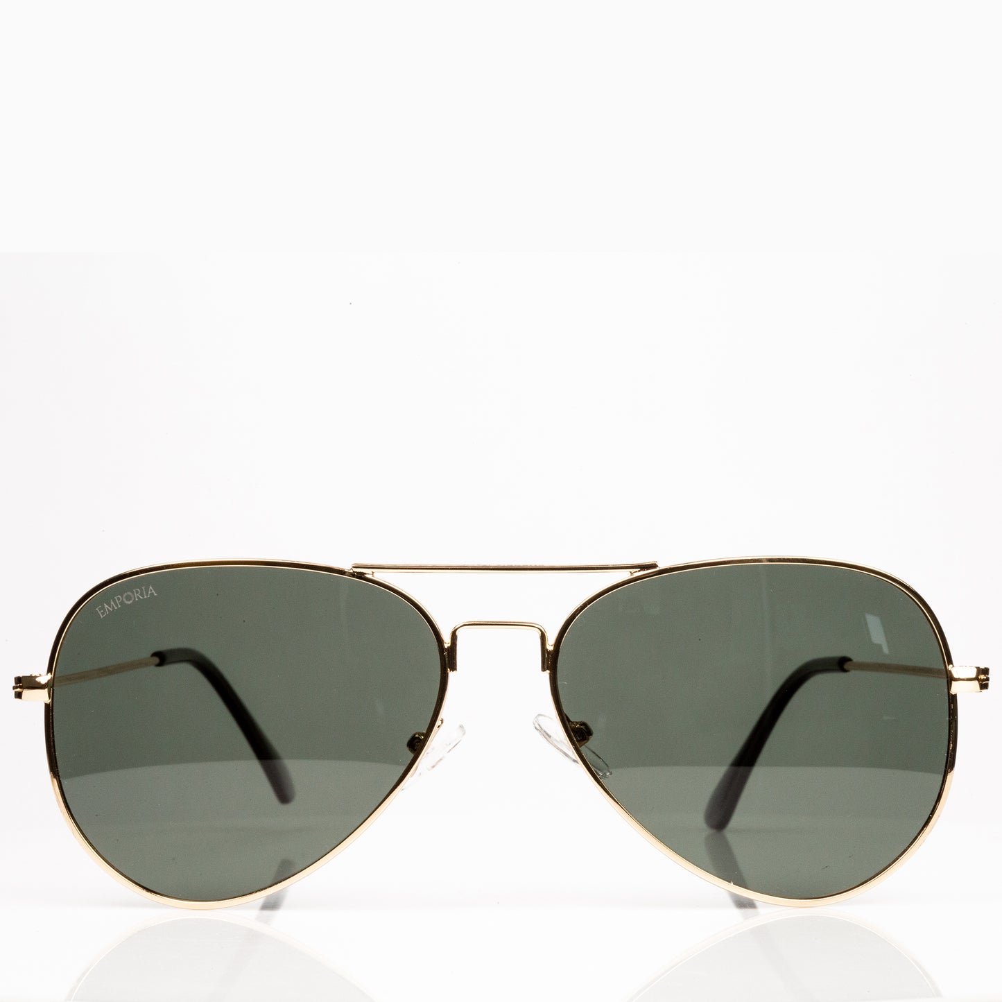 Emporia Italy - séria Aviator "ORIGINÁL", polarizované slnečné okuliare s pevným puzdrom a čistiacou handričkou, tmavo zelené šošovky, obrúčky zlatej farby