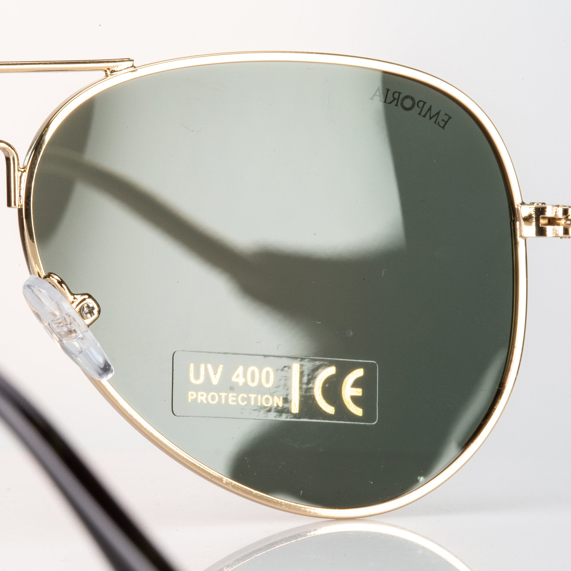Emporia Italy - séria Aviator "ORIGINÁL", polarizované slnečné okuliare s pevným puzdrom a čistiacou handričkou, tmavo zelené šošovky, obrúčky zlatej farby 5 