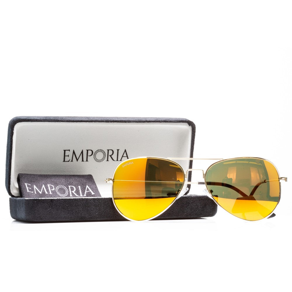 Emporia Italy - séria Aviator "SLNEČNÉ LÚČE", polarizované slnečné okuliare s pevným puzdrom a čistiacou handričkou, oranžové šošovky, obrúčky zlatej farby 1 