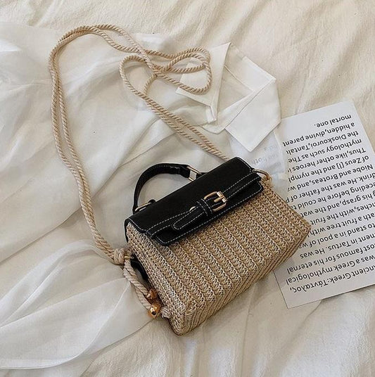 Dámska Pletená Kabelka s Čiernou Eko-Kožou