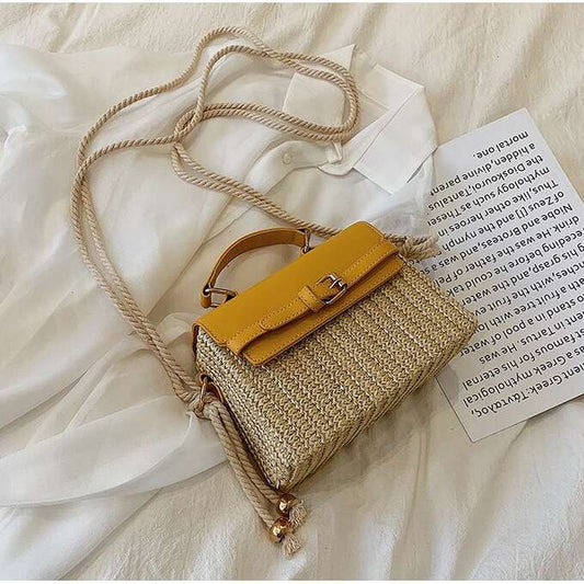 Dámska Pletená Kabelka s Horčicovou Eko-Kožou