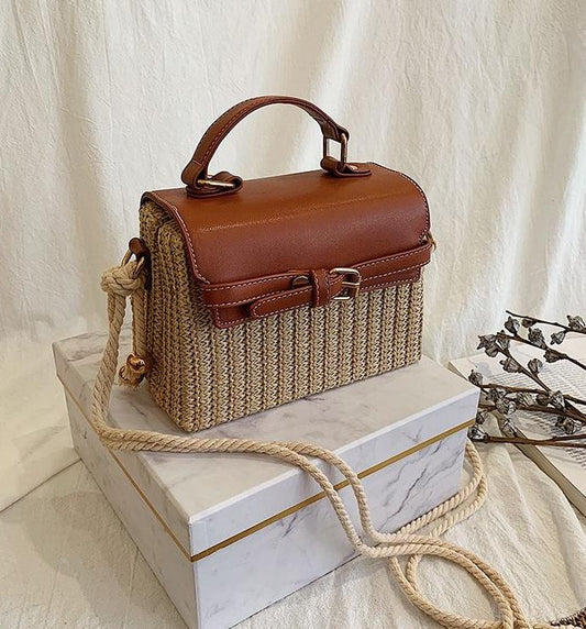 Dámska Pletená Kabelka s Hnedou Eko-Kožou