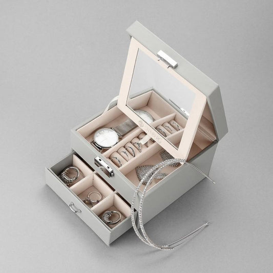 Elegantná Šperkovnica a Organizér so Zrkadlom, Sivá