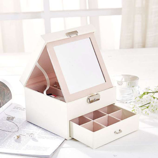 Elegantná Šperkovnica a Organizér so Zrkadlom, Biela