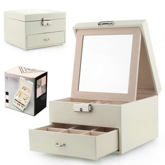 Elegantná Šperkovnica a Organizér so Zrkadlom, Biela