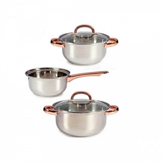 5-dielna Súprava Riadu z Nehrdzavejúcej Ocele a Skla v Striebornej a Ružovozlatej Farbe