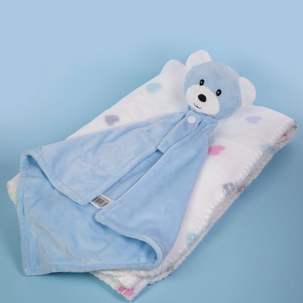 Detská deka s handričkou, rozmer: 90 X 75 cm; balenie obsahuje utierku na budenie, farba: modrá