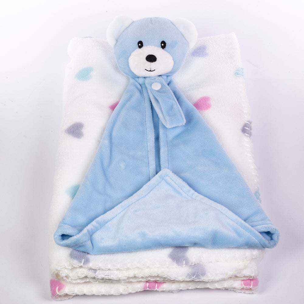 Detská deka s handričkou, rozmer: 90 X 75 cm; balenie obsahuje utierku na budenie, farba: modrá