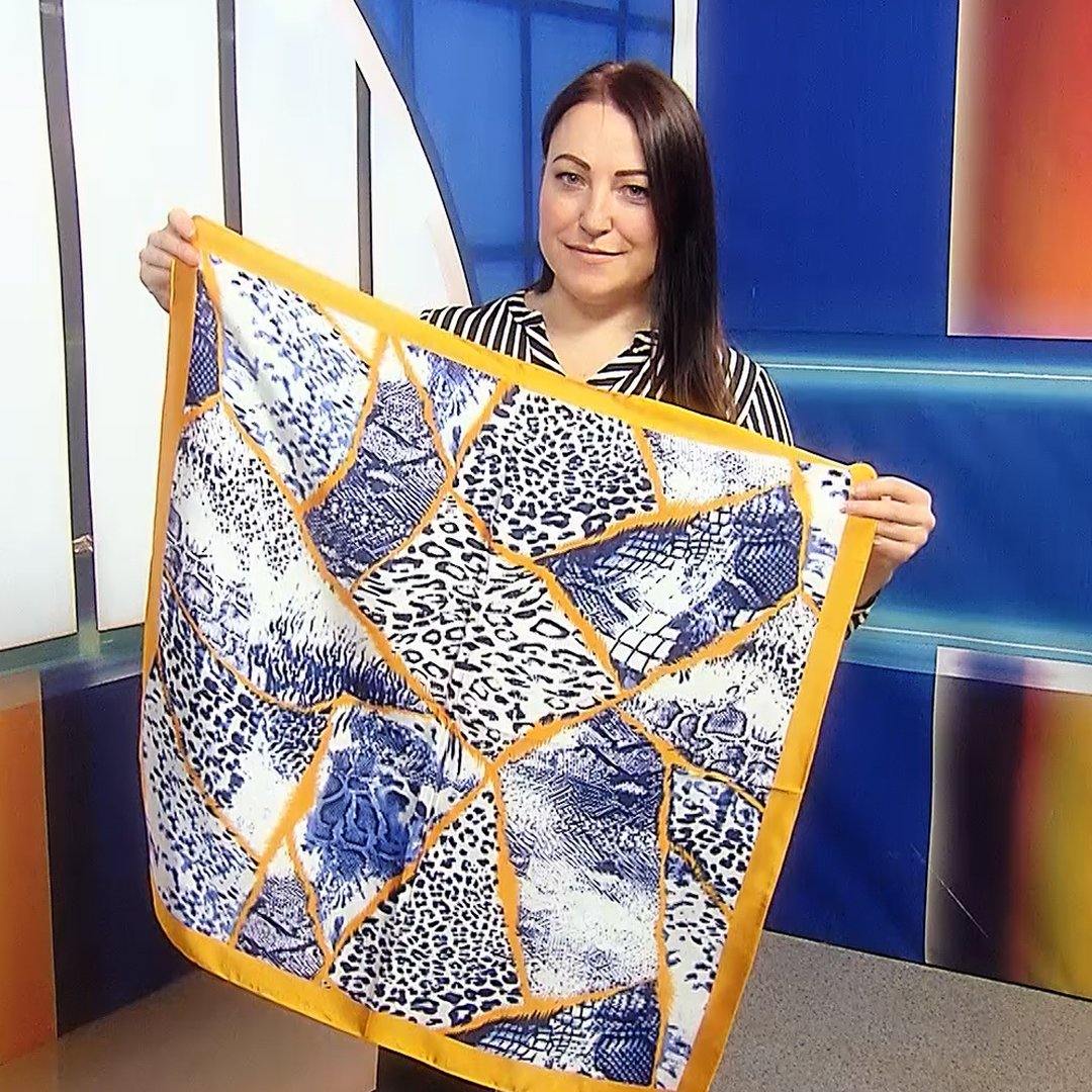 Šál-šatka s Hadím a Leopardím vzorom, modrá a oranžová, 70 cm x 70 cm - KlenotTV.sk