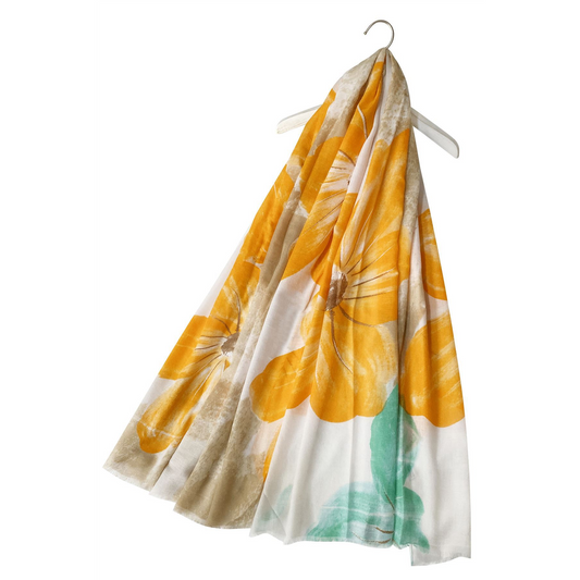 Bavlnený Šál-šatka, 85 cm x 180 cm, Veľký kvetinový vzor, Oranžová - KlenotTV.sk