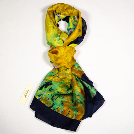 100% Hodvábny Šál, 90 cm x 180 cm, Klimt Olejomaľba Kvetinová Záhrada