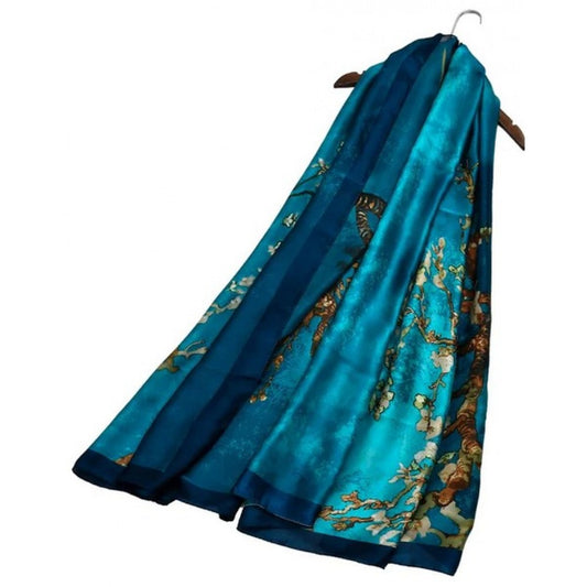 100% Hodvábny Šál, 90 cm x 180 cm, Van Gogh Mandľový Kvet