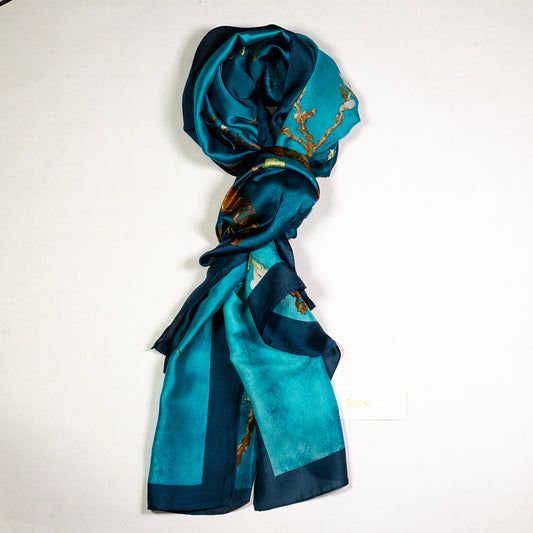 100% Hodvábny Šál, 90 cm x 180 cm, Van Gogh Mandľový Kvet