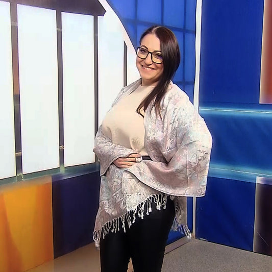 Šál-šatka zo 100% Pravého Pashmina Kašmíru, 70 cm x 180 cm, Lesklá Ružovo-biela farba