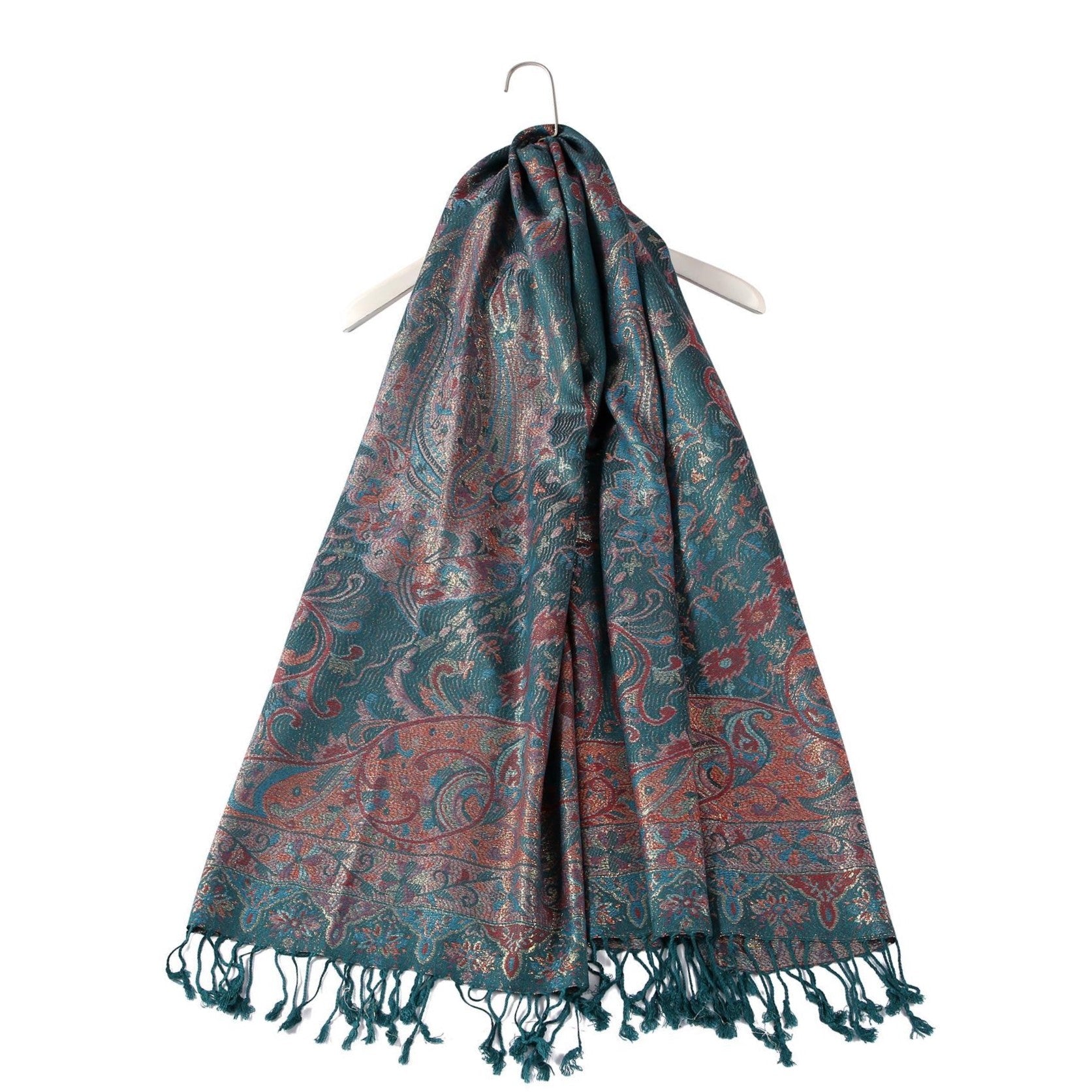 Šál-šatka zo 100% Pravého Pashmina Kašmíru, 70 cm x 180 cm, Lesklý zeleno modrý kašmírový vzor 5 