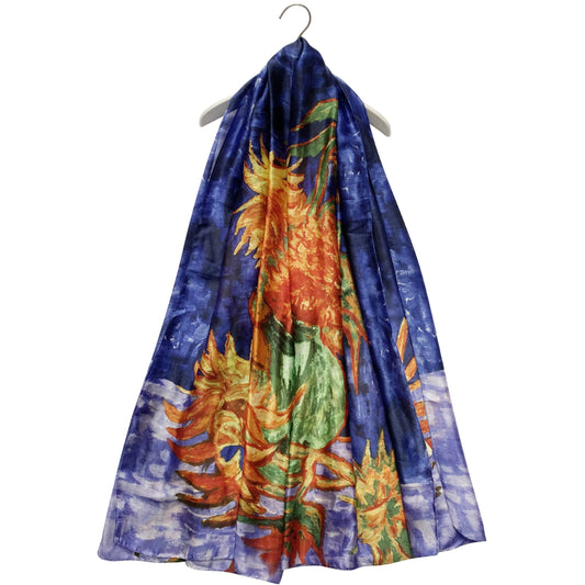 100% Hodvábny Šál, 90 cm x 180 cm, Van Gogh Šesť Slnečníc