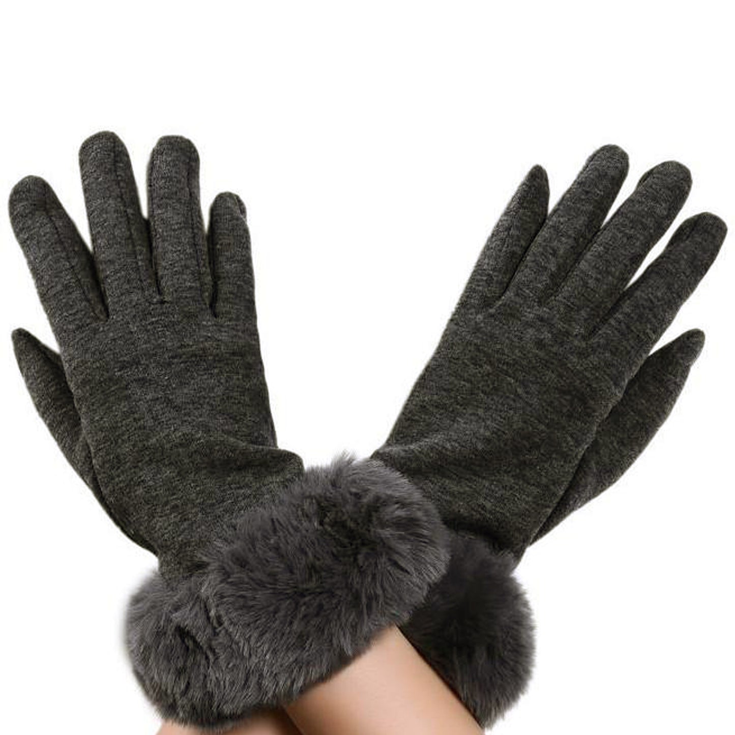 Zimné rukavice z umelej kožušiny, kompatibilné s dotykovou obrazovkou, Tmavo sivé