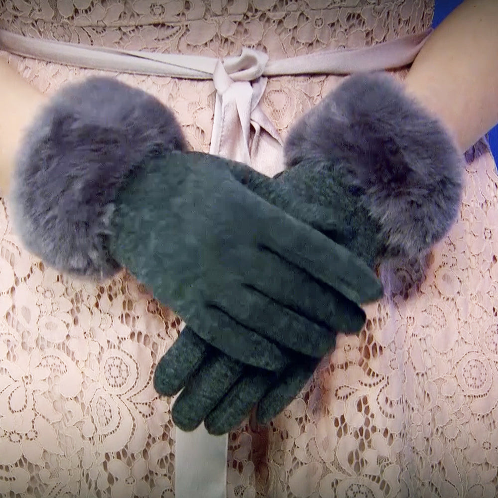 Zimné rukavice z umelej kožušiny, kompatibilné s dotykovou obrazovkou, Tmavo sivé