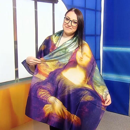 Hodvábny šál-šatka, 70 cm x 180 cm, Leonardo Da Vinci - Mona Lisa