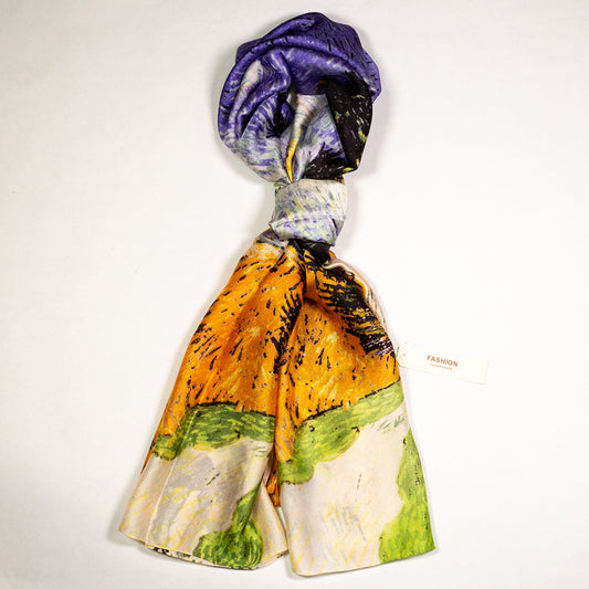 100% Hodvábny Šál, 90 cm x 180 cm, Van Gogh Cyprus a Hviezda