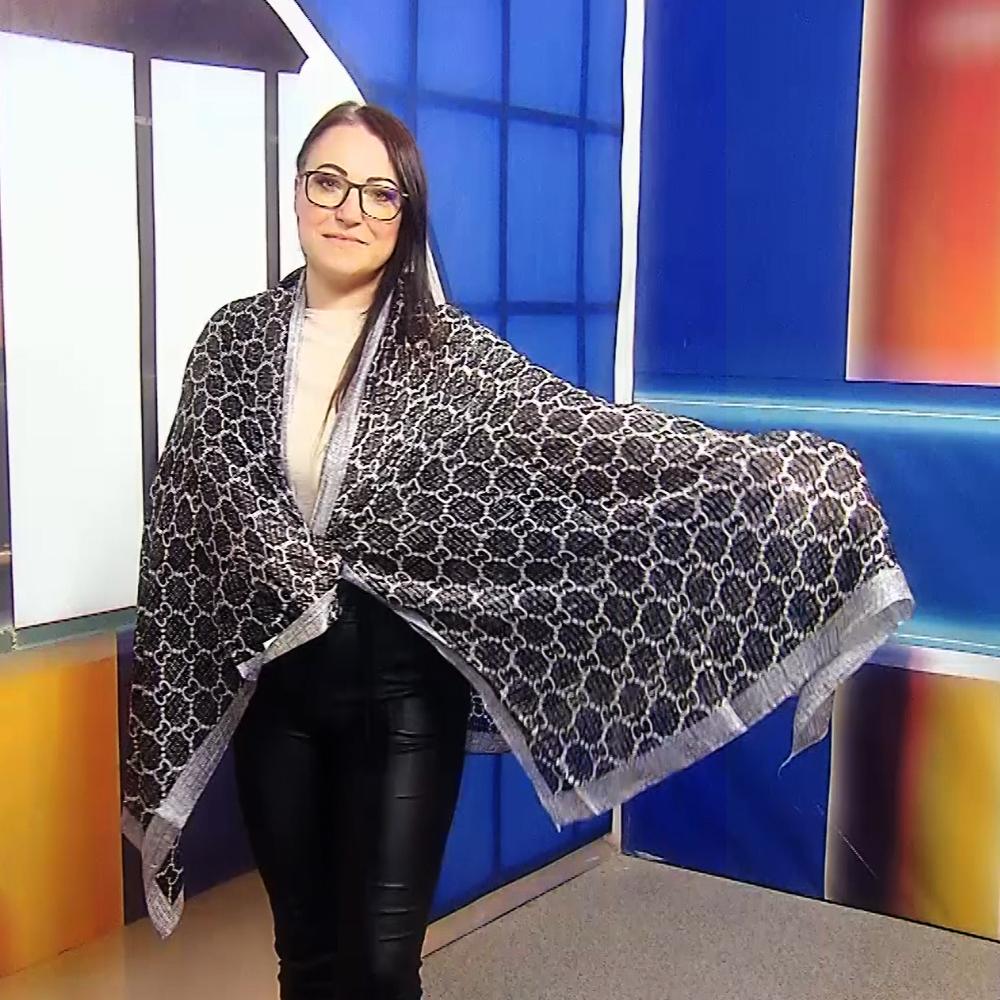 Šál-šatka zo 100% Pravého Hodvábu, 90 cm x 180 cm, Čiernobiely vzor
