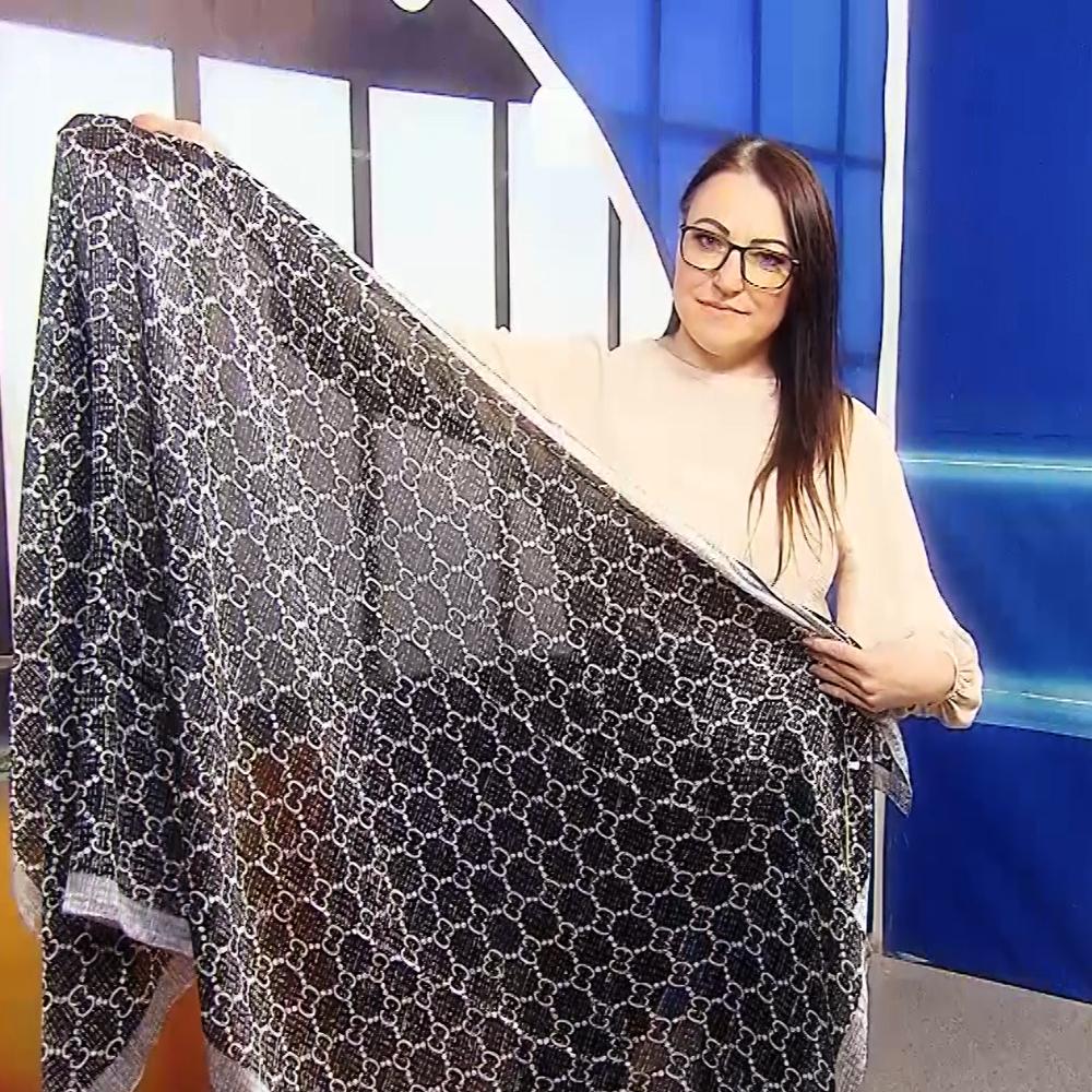 Šál-šatka zo 100% Pravého Hodvábu, 90 cm x 180 cm, Čiernobiely vzor 2 