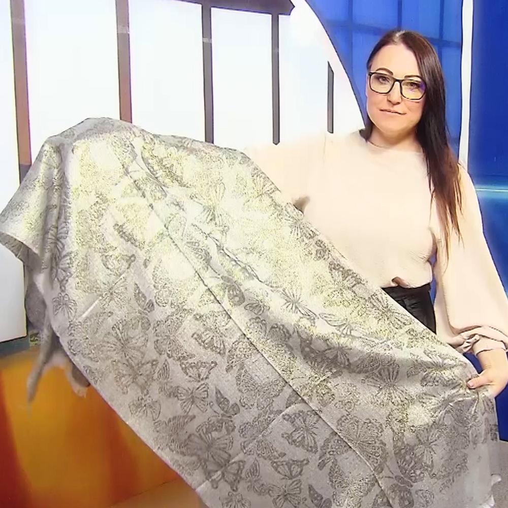 Lesklý čierny Šál-šatka so vzorom motýľov, 70 cm x 180 cm 3 