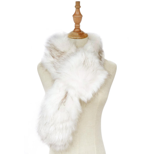 Biely hladký šál z umelej kožušiny, 13,5 cm x 125 cm