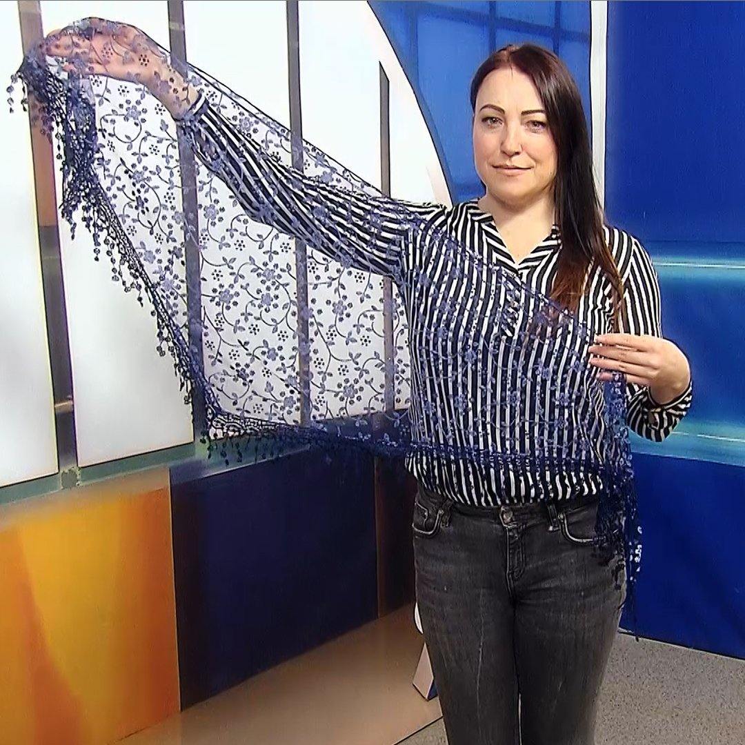 Trojuholníkový Šál-šatka s Trblietavým kvetinovým vzorom, 45 cm x 45 cm x 170 cm, Tmavo modrá - KlenotTV.sk
