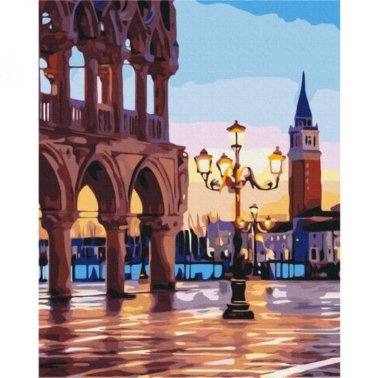 Sada "Súmrak na hlavnom námestí v Benátkach" Sada Maľovanie podľa čísla, 40x50 cm