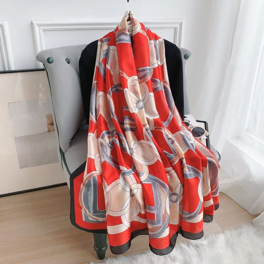 Hodvábna šatka, 90 cm x 180 cm, krásne Kvety v hojnosti, červená, 100% hodváb