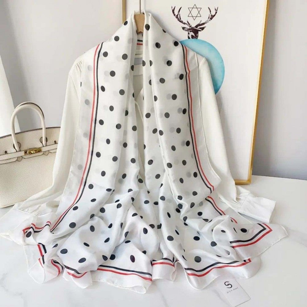 Hodvábna šatka, 90 cm x 180 cm, Módna bodkovaná, biela, 100% hodváb 1 