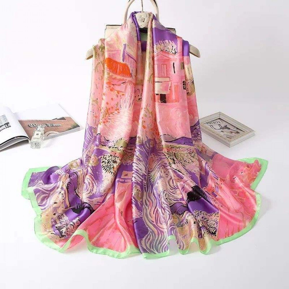 Hodvábna šatka, 90 cm x 180 cm, Vysnená chata, ružová, 100% hodváb 1 