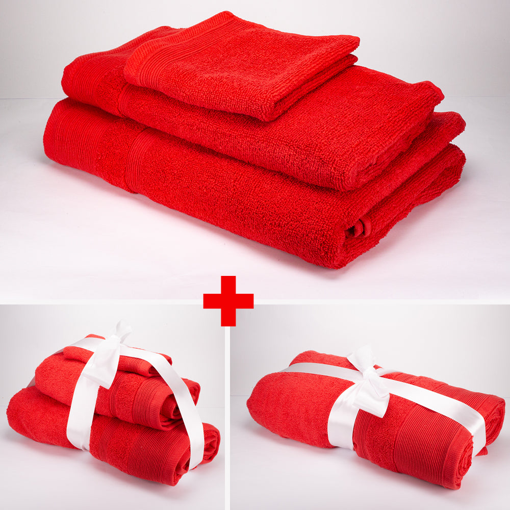 3+3+1 Darčeková Sada Nadrozmerných Uterákov zo 100% Mikrobavlny, 500 GSM, Rubínovo Červená 1 