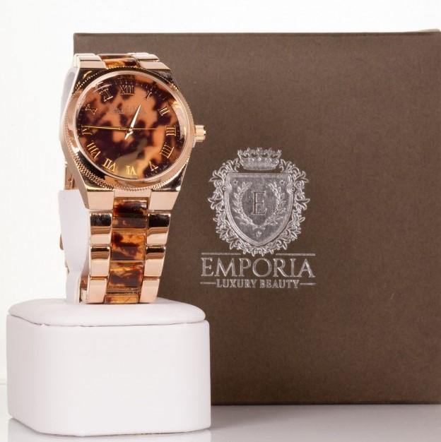 Dámske hodinky vo farbe ružového zlata s tigrími prúžkami a ciferníkom s rímskymi číslicami - KlenotTV.sk