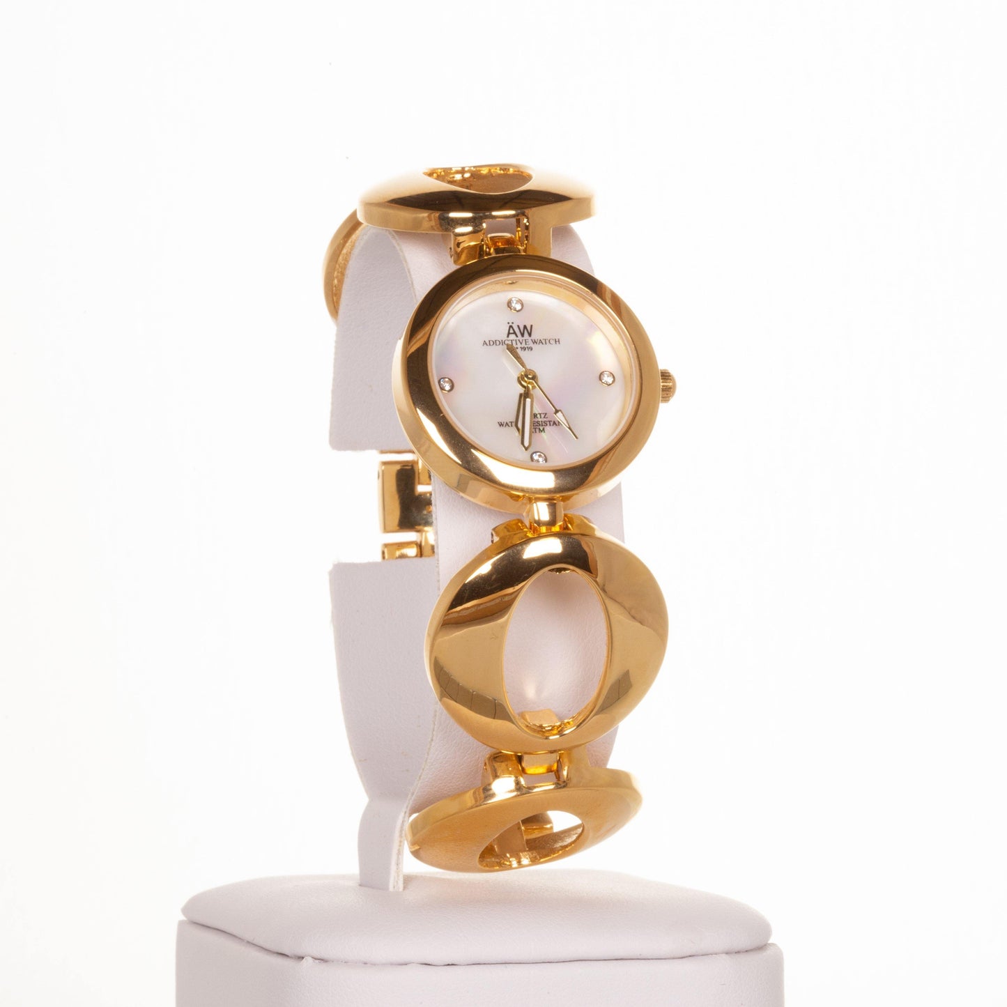 AW dámske hodinky vo farbe zlata s remienkom so symbolom nekonečna a 4 kryštálmi kremeňa - KlenotTV.sk