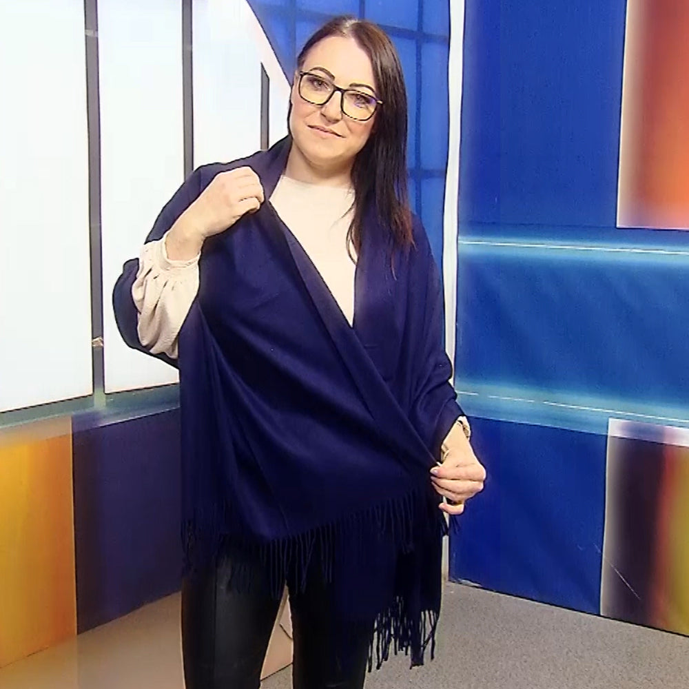 Šál-šatka zo 100% Pravého Pashmina Kašmíru, 70 cm x 170 cm, Námornícka modrá 1 