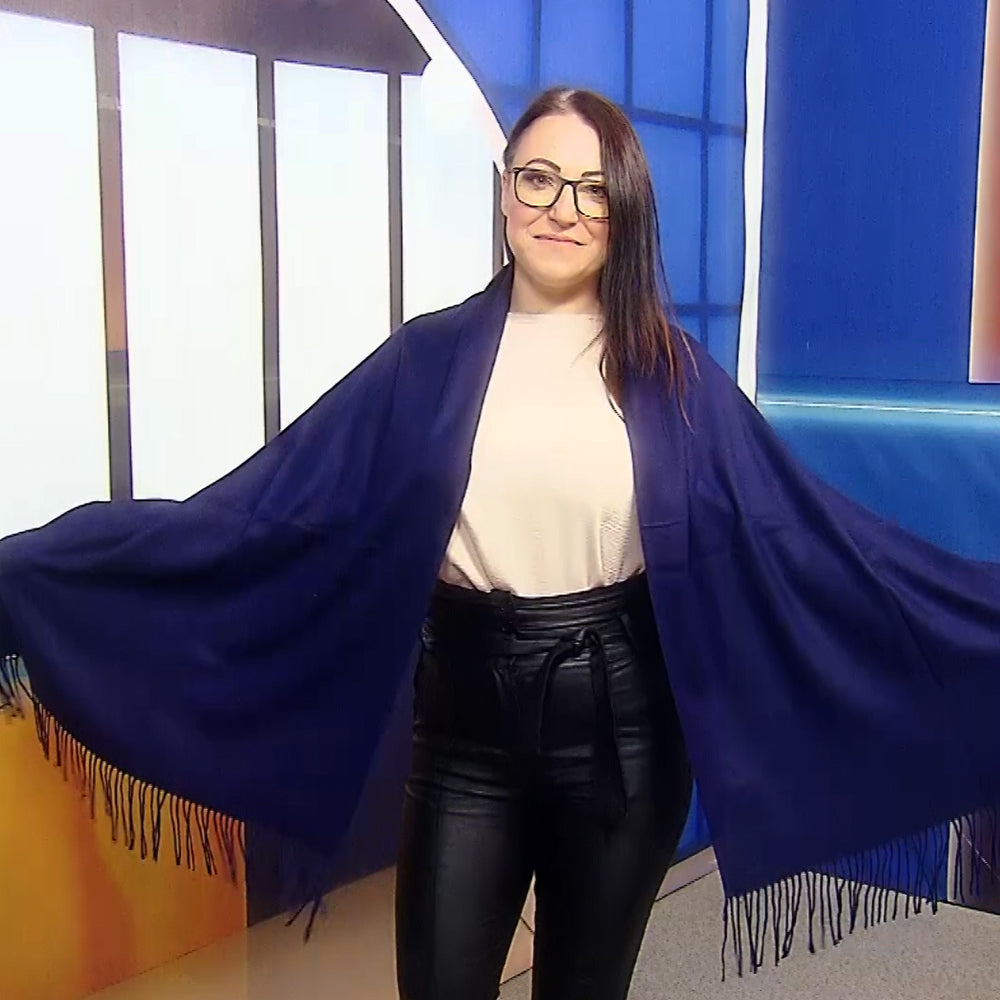 Šál-šatka zo 100% Pravého Pashmina Kašmíru, 70 cm x 170 cm, Námornícka modrá 3 
